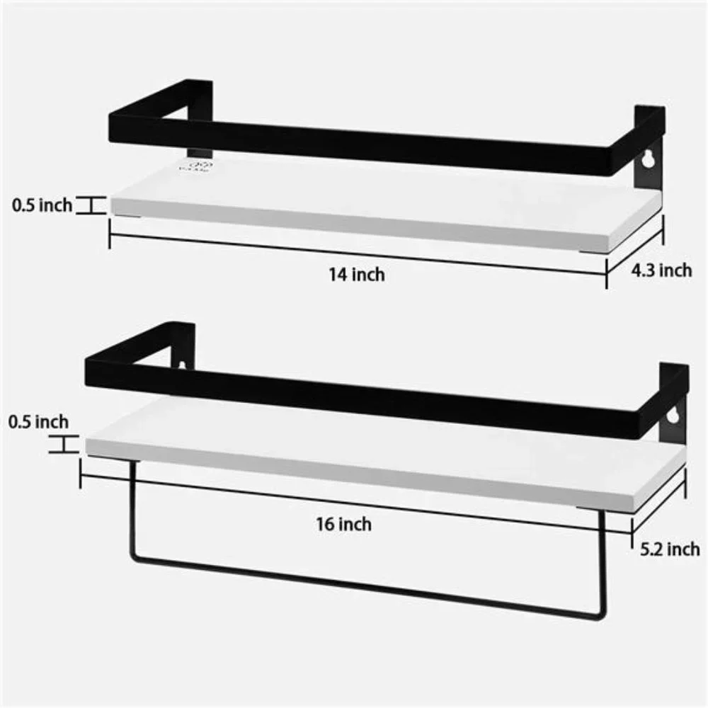 Bathroom Floating Shelves for Wall, White Wall Storage Shelves with Towel Bar